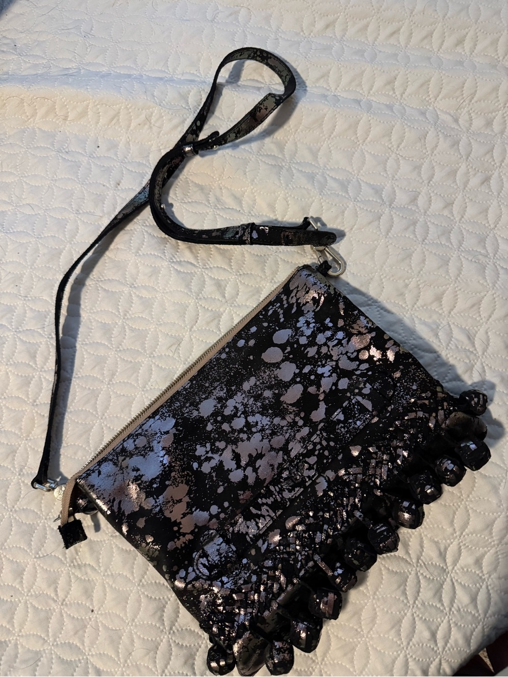 Damaged Consuela Black Metallic Splatter Crossbody Bag -See photos